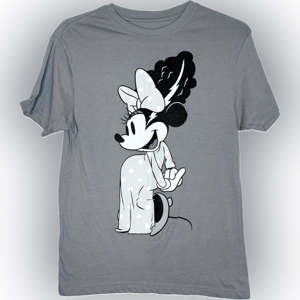 Disney Minnie Mouse Bride of Frankenstein Womens Gray Graphic T-Shirt Size Small